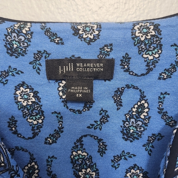 J.jill wherever collection women's blouse top size 2X long sleeve blue f… - Picture 3 of 7